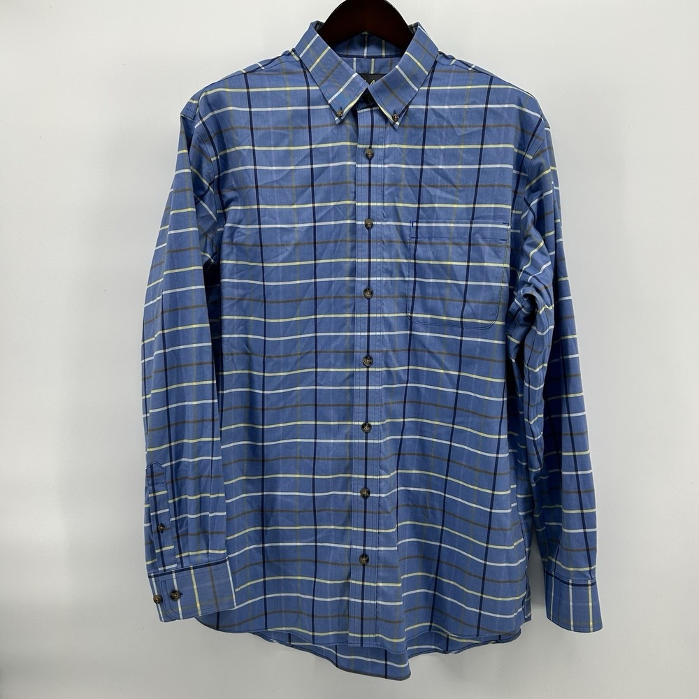 Cabela's Button Down Shirt Mens XL Tall Blue Windowpane L/S Outdoor Casual Cabin